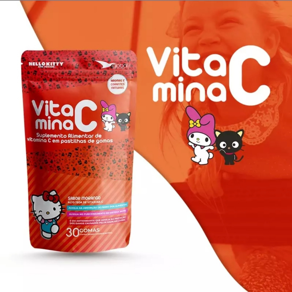 Vitamina C Hello Kitty Infantil - 30 Gomas - Global Suplementos