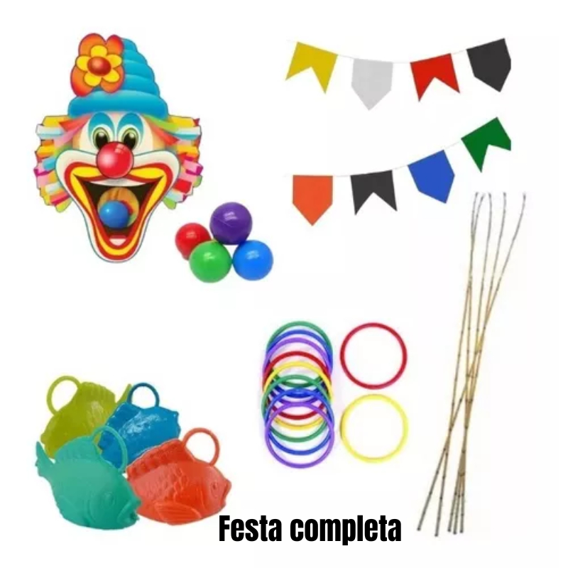 Kit Festa Junina Julhina Palhaço Argola Pescaria Brincadeira