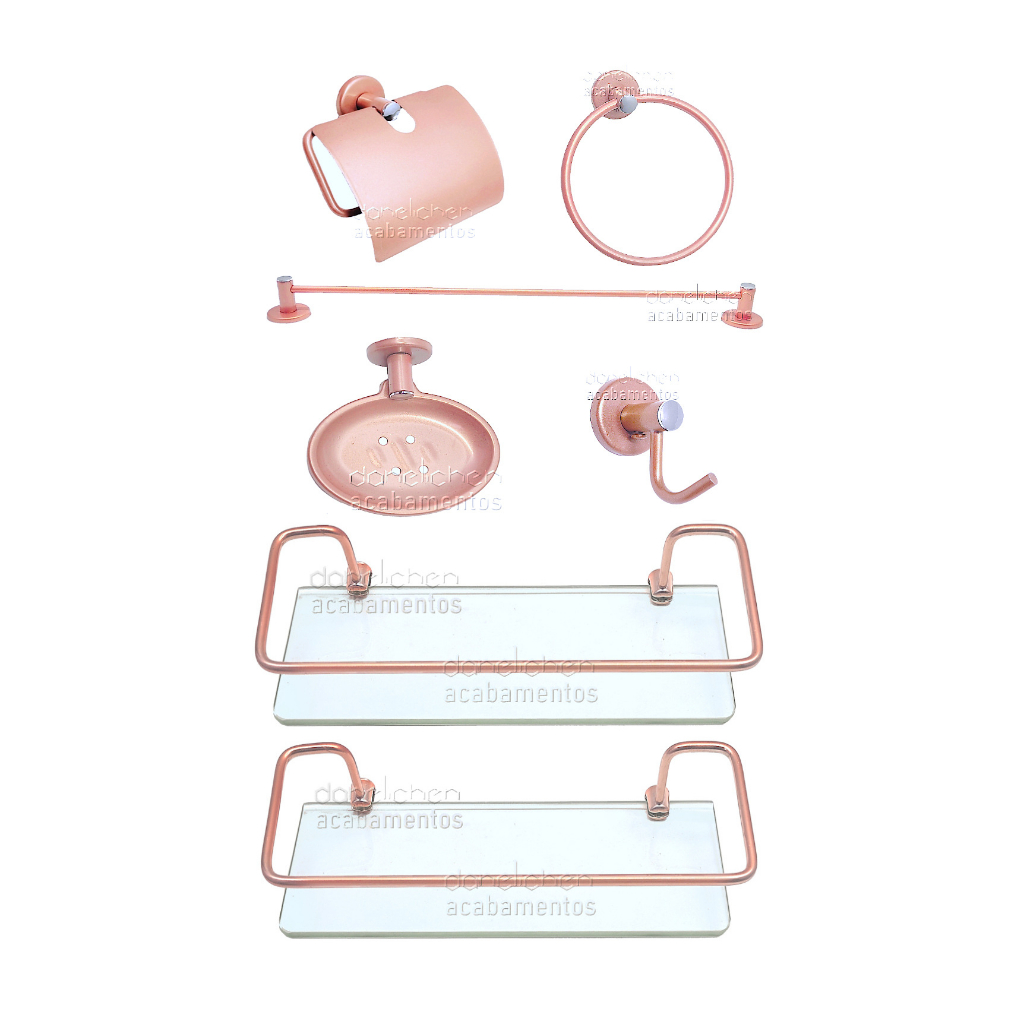 Kit de Banheiro 7 Peças Rose Gold em Metal BARATO Saboneteira INOX Rose Toalheiro Rosé