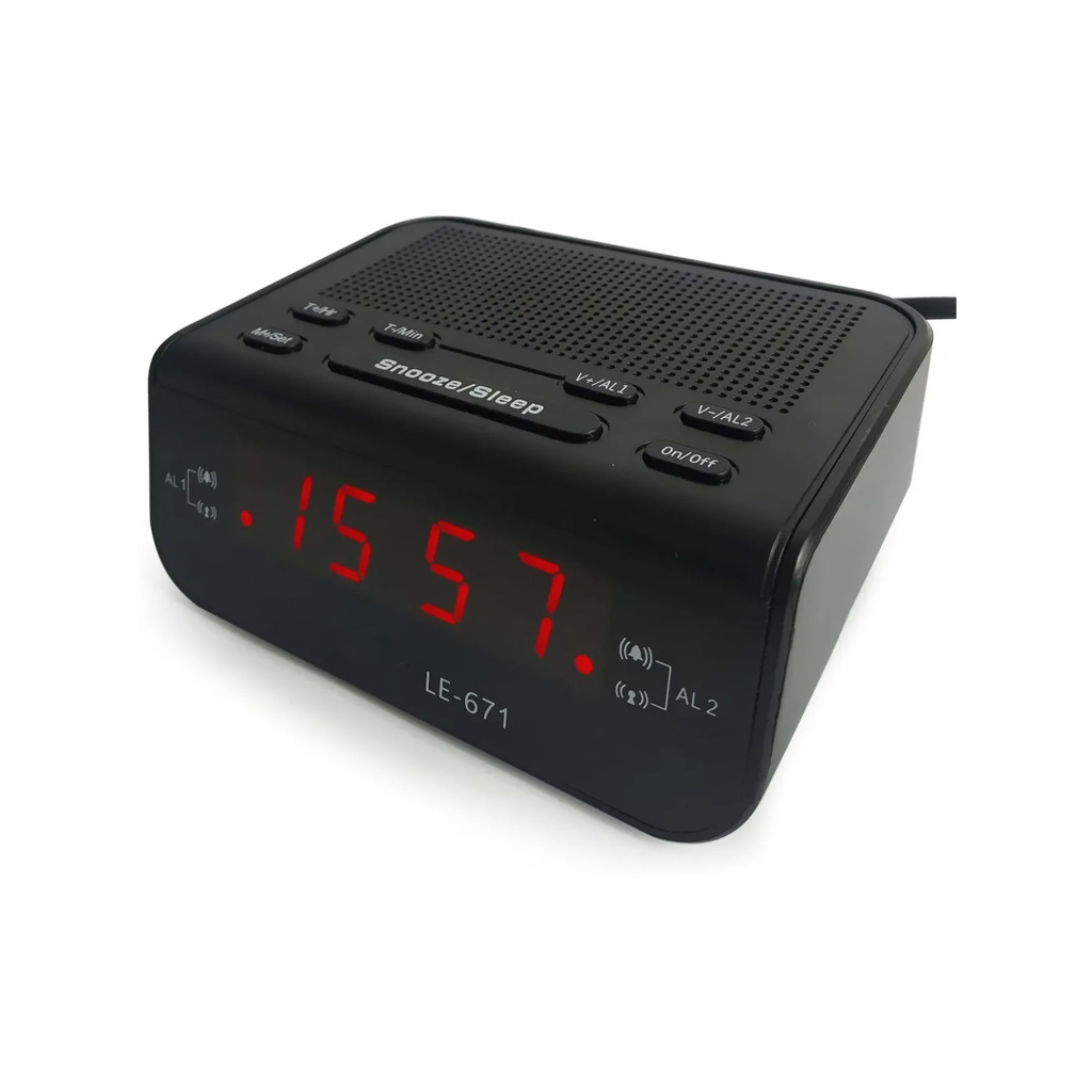 Radio Relógio Digital De Mesa Com Alarme 110/220v Preto Fm LE671 em Oferta na Shopee