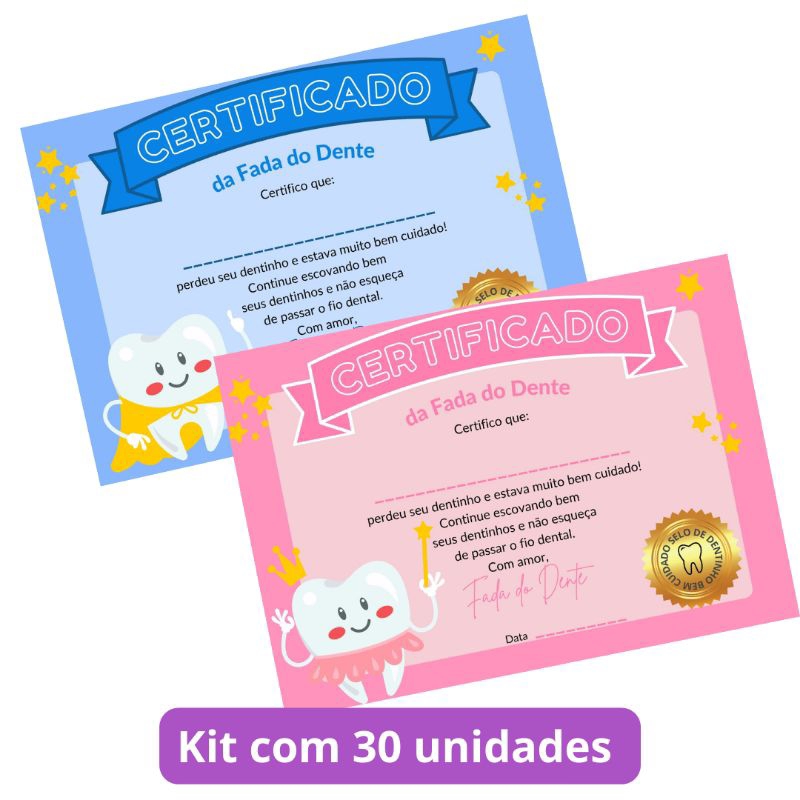 30/60/90 unidades Diploma Certificado Fada do Dente - Odontopediatria - Dentista - Odonto em Oferta na Shopee