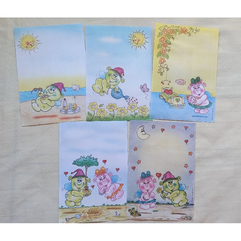 Coleção com 5 Papéis de carta antigo Amiguinhos do Espaço - vintage dos anos 80 raro