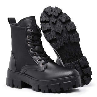 Bota Feminina Falcucci Coturno Preto Da Moda Blogueira Sola Plataforma Tratorada