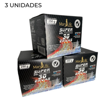 Kit Super Gel 30 Ervas Massageador Efeito Gelo Quente Mary Life 3 Potes