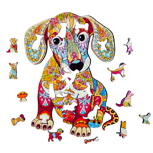 Quebra-cabeça doguinho Dachshund 01 madeira com caixa forma única A4 3D animal cachorro puzzle