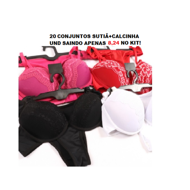 20 Conjuntos Lingerie Calcinha Com Renda Bojo P M G GG