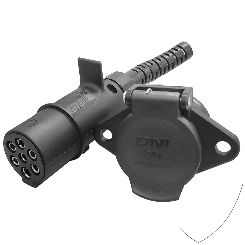 Par Tomada Engate Carreta 7 Polos Redondo Preto com Extensor/Prolongador Preto