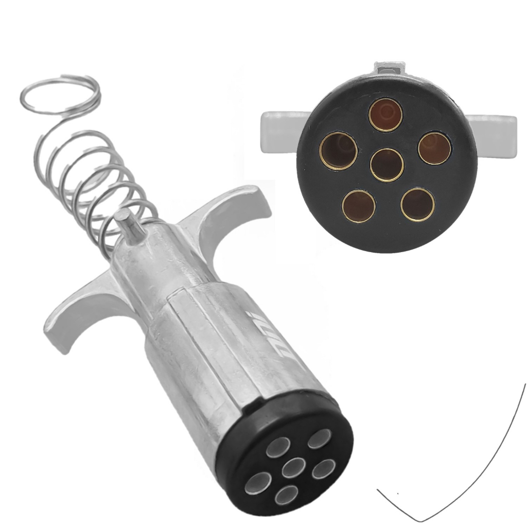 Tomada Macho Engate Carretinha 6 Polos em Aluminio Polido com Berco Reforçada