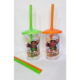 20 Copos Twister C/ Tampa E Canudo Personalizado Moana Adulta