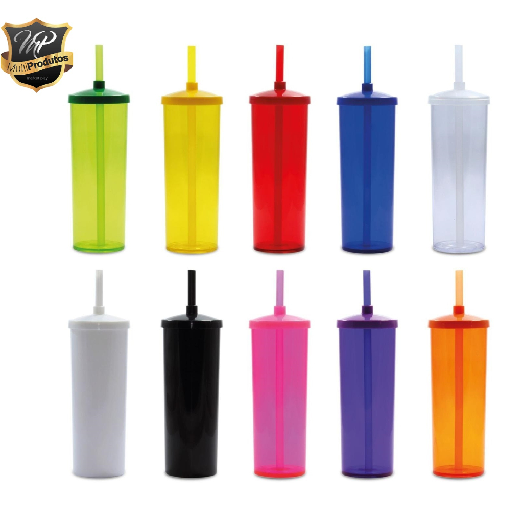 Copo Long Drink 300ml com Tampa & Canudo Reforcado Premium ( 45 Unidade )