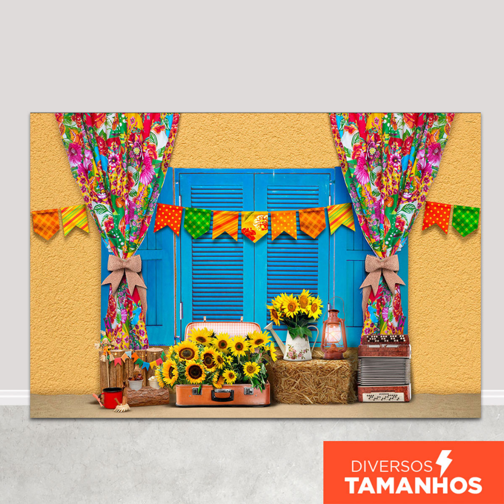Fundo Fotográfico Festa Junina Janela Azul Em Tecido FJN-132 em Oferta na Shopee