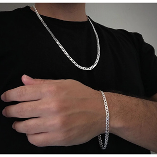 Conjunto Colar E Pulseira Corrente Masculina Banho Prata (3mm) kit em Oferta na Shopee