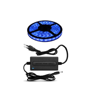 Fita Led 3528 c/ Silicone Azul com Fonte 12v 3a Pronta para o Uso