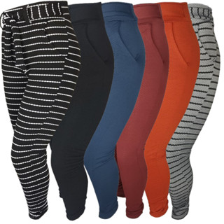 Calça Feminina Malha Crepe Colmeia Cintura Alta com Bolsos e Cinto