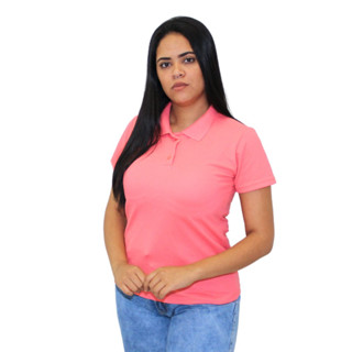Camiseta Polo Feminina Manga Curta Lisa Colorida