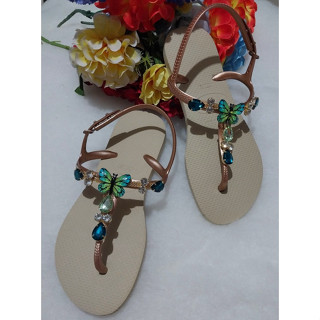 Lançamento Chinelo Sandalia Twist Customizado Personalizado c/Cabedal Crysalis de Pedras e Borboleta