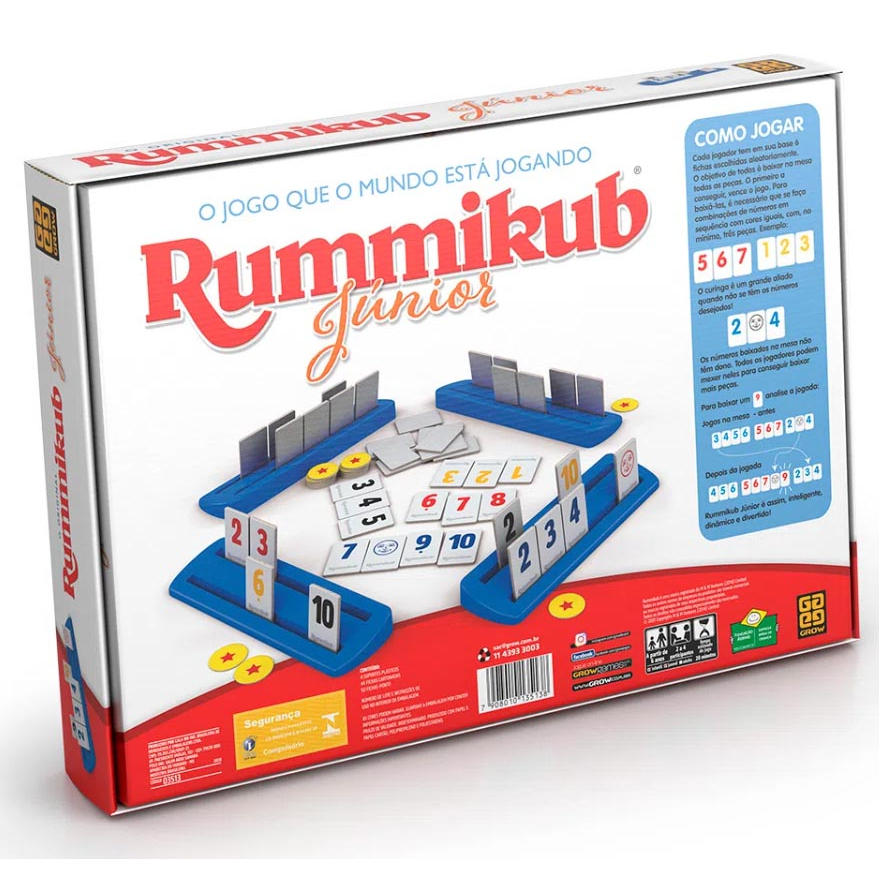 Rummikub Junior Jogo Grow Educativo Raciocínio Lógico