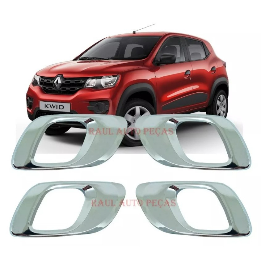 Jogo com 4 maçanetas Gatilhos Internos Cromada haste curva Renault Kwid Modelos de 2016 e 2017