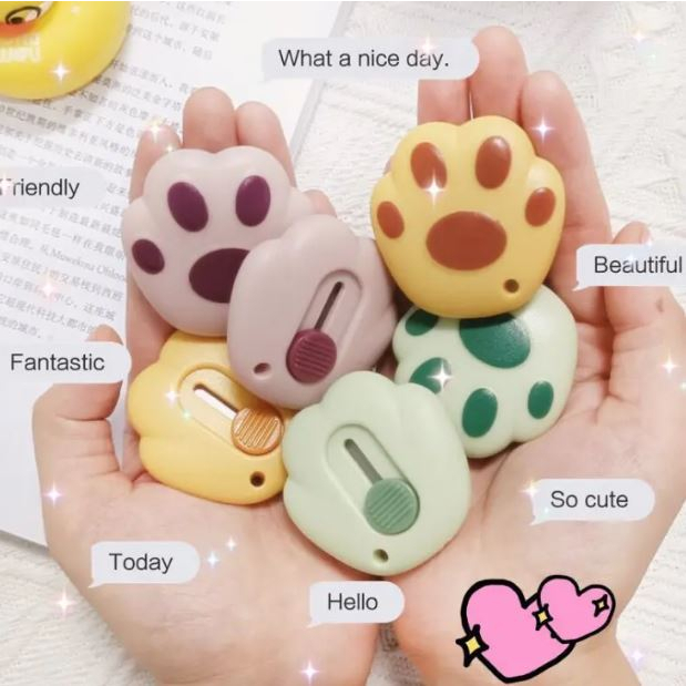 Mini Estilete LAMINA RETRATIL Patinha de Gato felino papelaria fofa kawaii em Oferta na Shopee