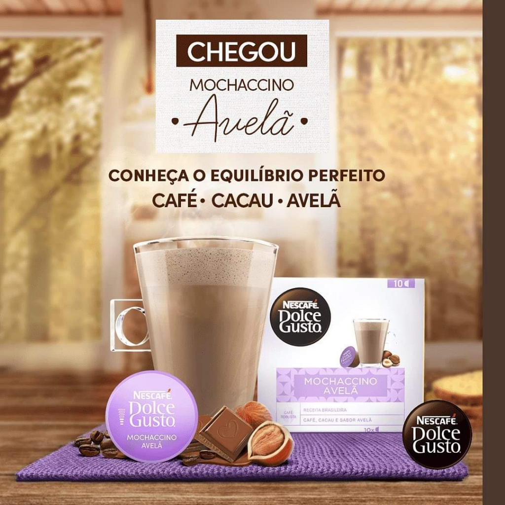 Cápsula Nescafé Dolce Gusto com Café,  Mochaccino Cacau e Avelã Nescafé Dolce Gusto Caixa 170g 10 Unidades LANÇAMENTO