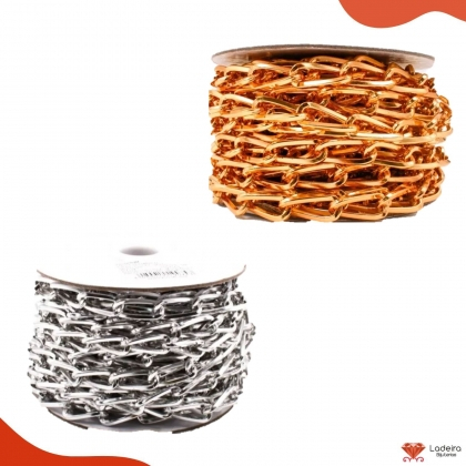 Corrente Alumínio Cartier Torcido Dourada, Prata Para Fazer Bijuterias, Bolsas, Roupas 9X22mm Com 10 Metros