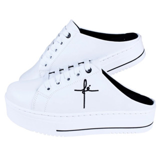 Mule Slip On Tênis Casual Plataforma Bordado Fé Sapatilha