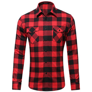Camisa Xadrez Flanelada Masculina Com 2 Bolsos Manga Longa Camisa Com Botão