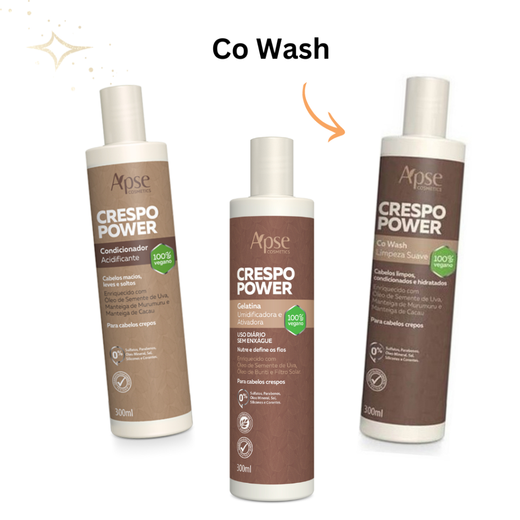 Kit apse crespo power tratamento capilar - Co Wash + Condicionador + Gelatina capilar cachos