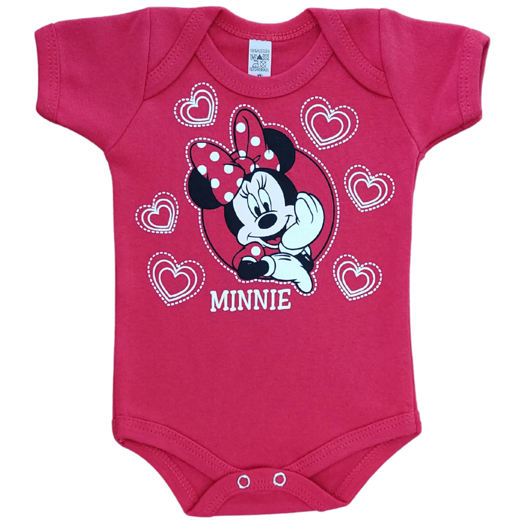 Body Bebê Minie Personagem Disney Fantasia Divertido Recém Nascido Bori Bore 100% Algodão Calcinha Bunda Rica  Roupa Bebê