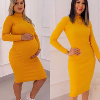 Vestido Midi Manga Longa Tubinho GOLA ALTA