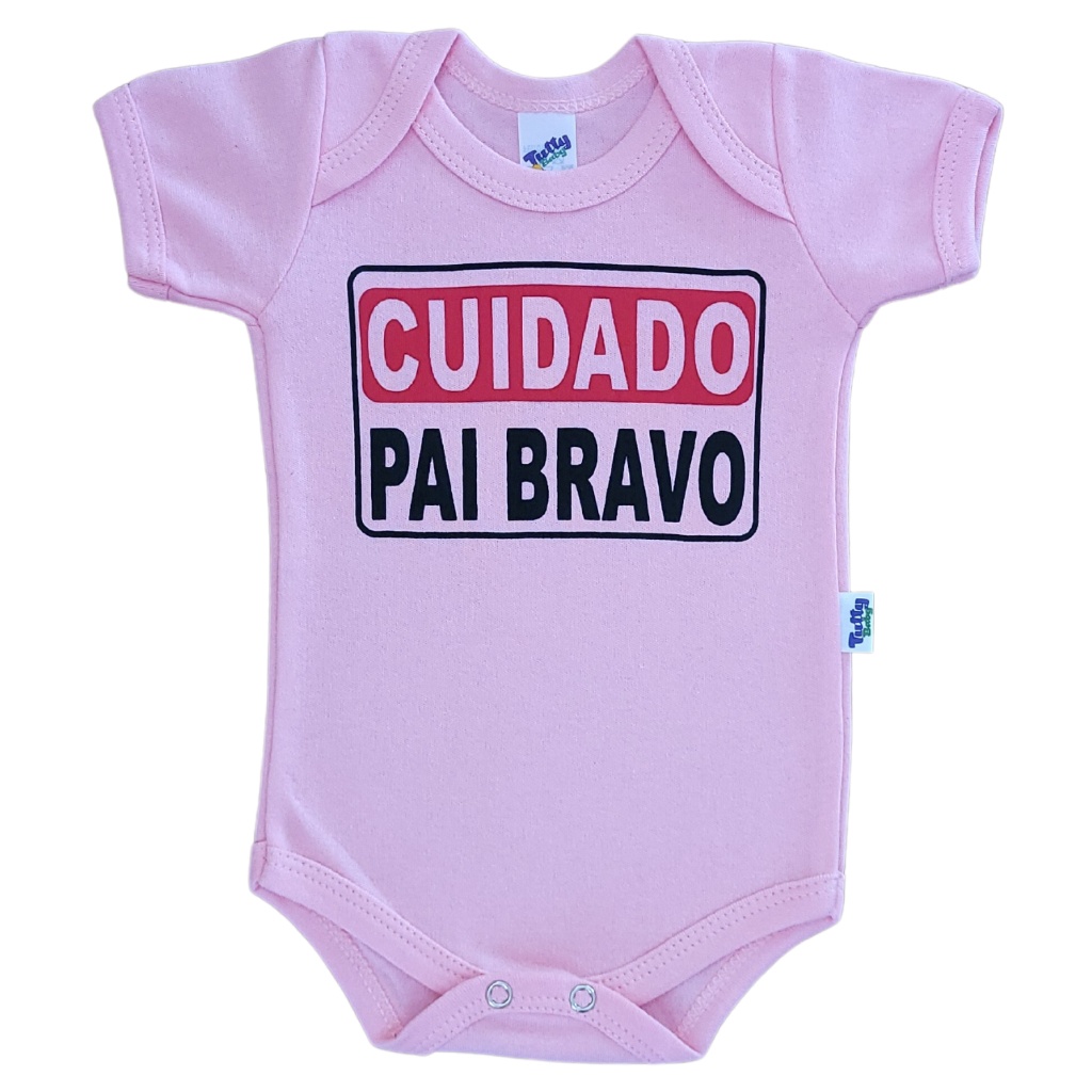 Body Bebê Cuidado Pai Bravo Frase Divertido Revelação Recém Nascido Bori Bore 100% Algodão Calcinha