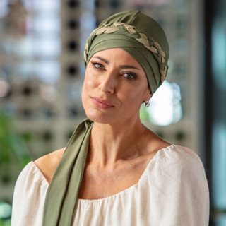 Turbante Trançado Giovanna com proteção UV80+ Verde Oliva com Verde Claro