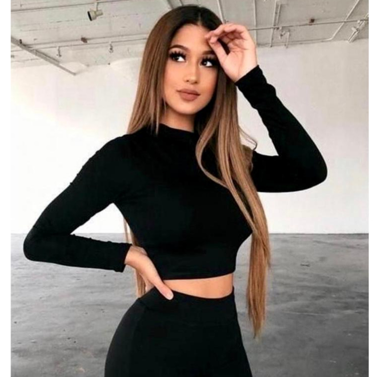 Blusa Feminina Manga Longa Cropped Gola Alta Croped Canelado Blusinha Inverno