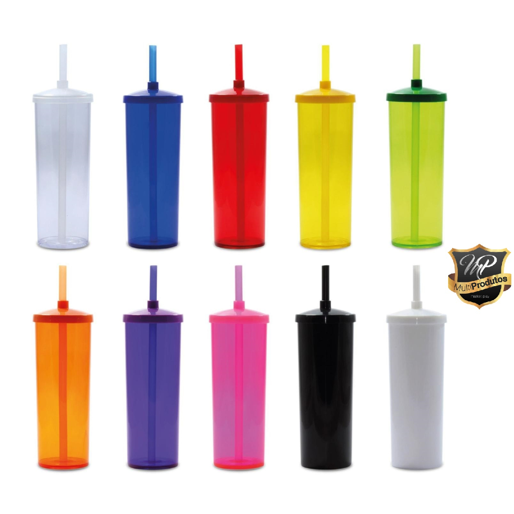 45 Copo Long Drink 300ml com Tampa & Canudo - Grande Corte de Preço