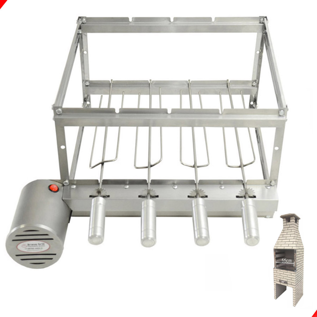 Grill Inox Elétrico Giratório 4 Espetos Especial para Churrasqueiras Pré Moldadas 55cm - Brasa Grill