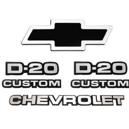 Emblemas D20 Custom Gravata Dianteira Chevrolet Mala 1992 Kit 6 pçs