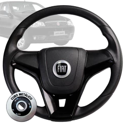 Volante Esportivo cruze preto logo fiat preto para Idea Palio Weekend 96 a 2012