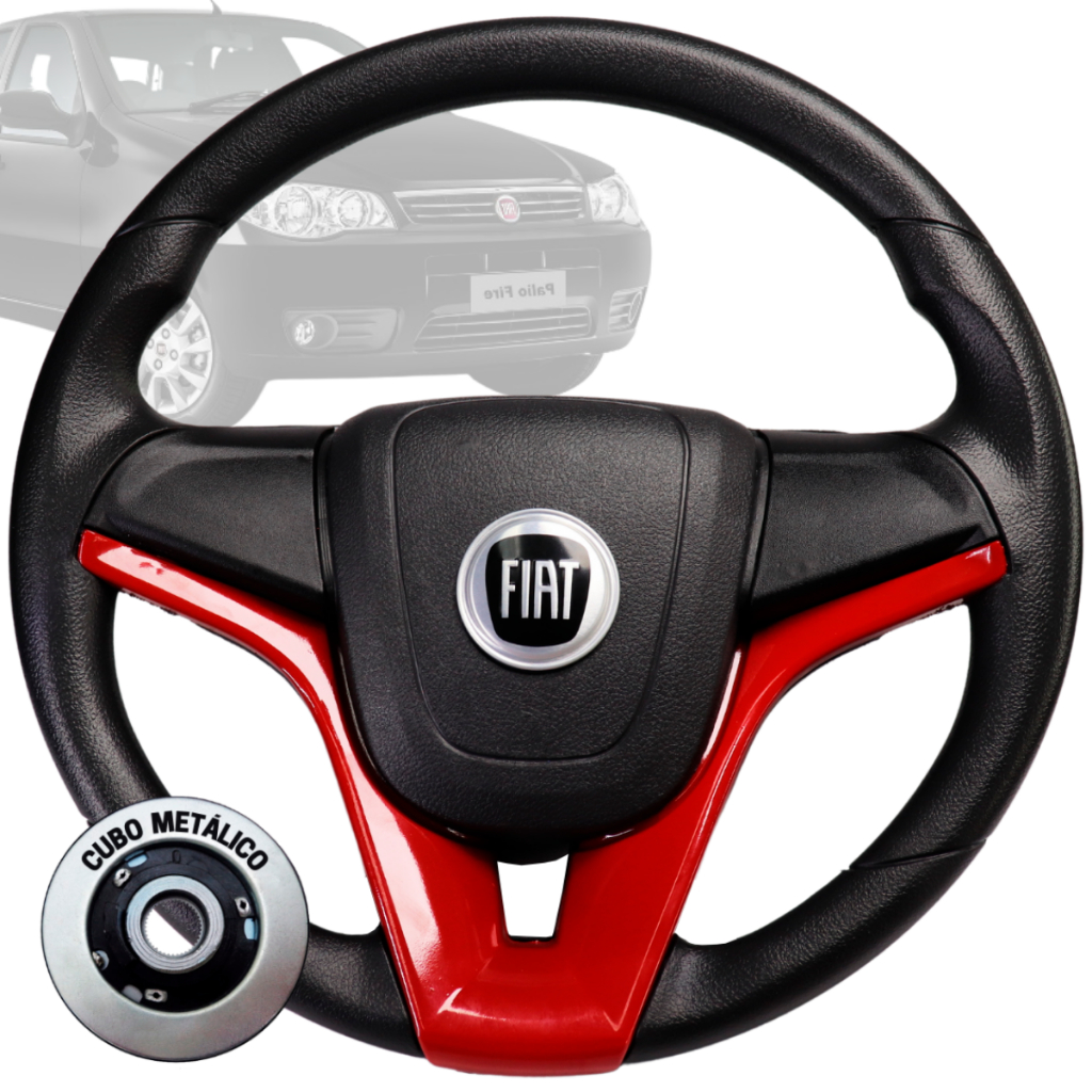 Volante Esportivo vermelho logo fiat preto para Uno Fire Mile Palio Marea