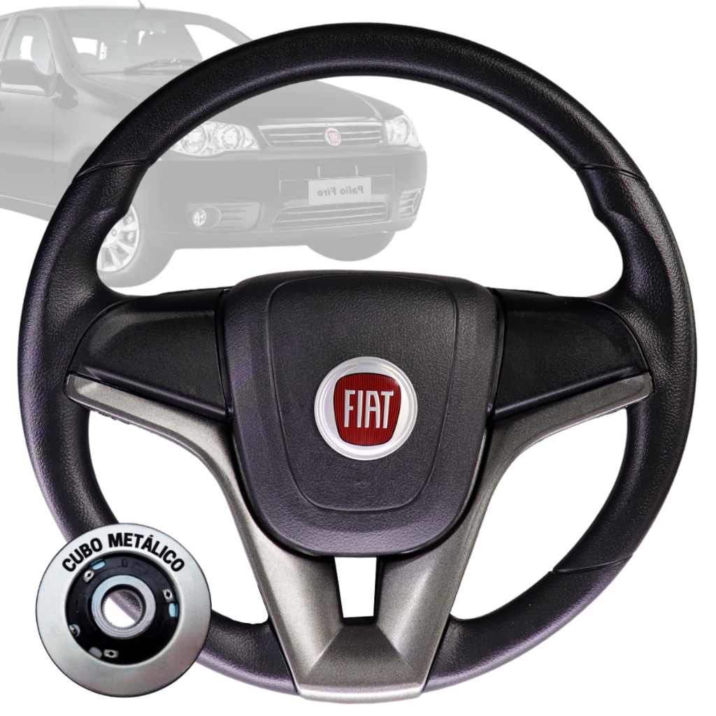 Volante Esportivo cruze grafite logo fiat vermelho para Mile Fire Palio Marea Br