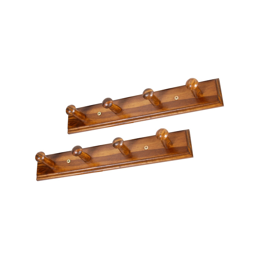 Cabideiro Cabide De Parede Em Madeira Maciça Modelo Cabide 4 Pinos Kit 2 Peças Imbuia