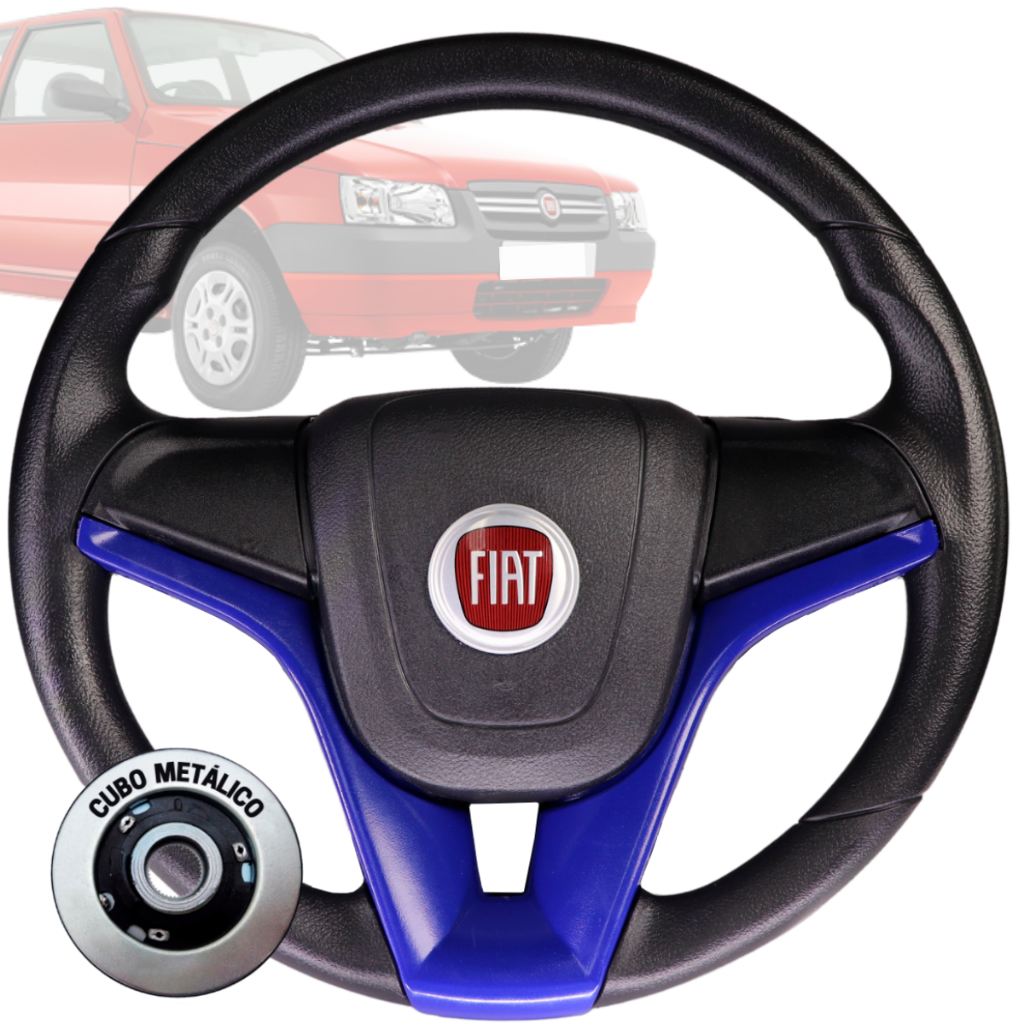 Volante Esportivo cruze azul logo fiat vermelho para Uno Fire Palio Siena Punto ducato doblo