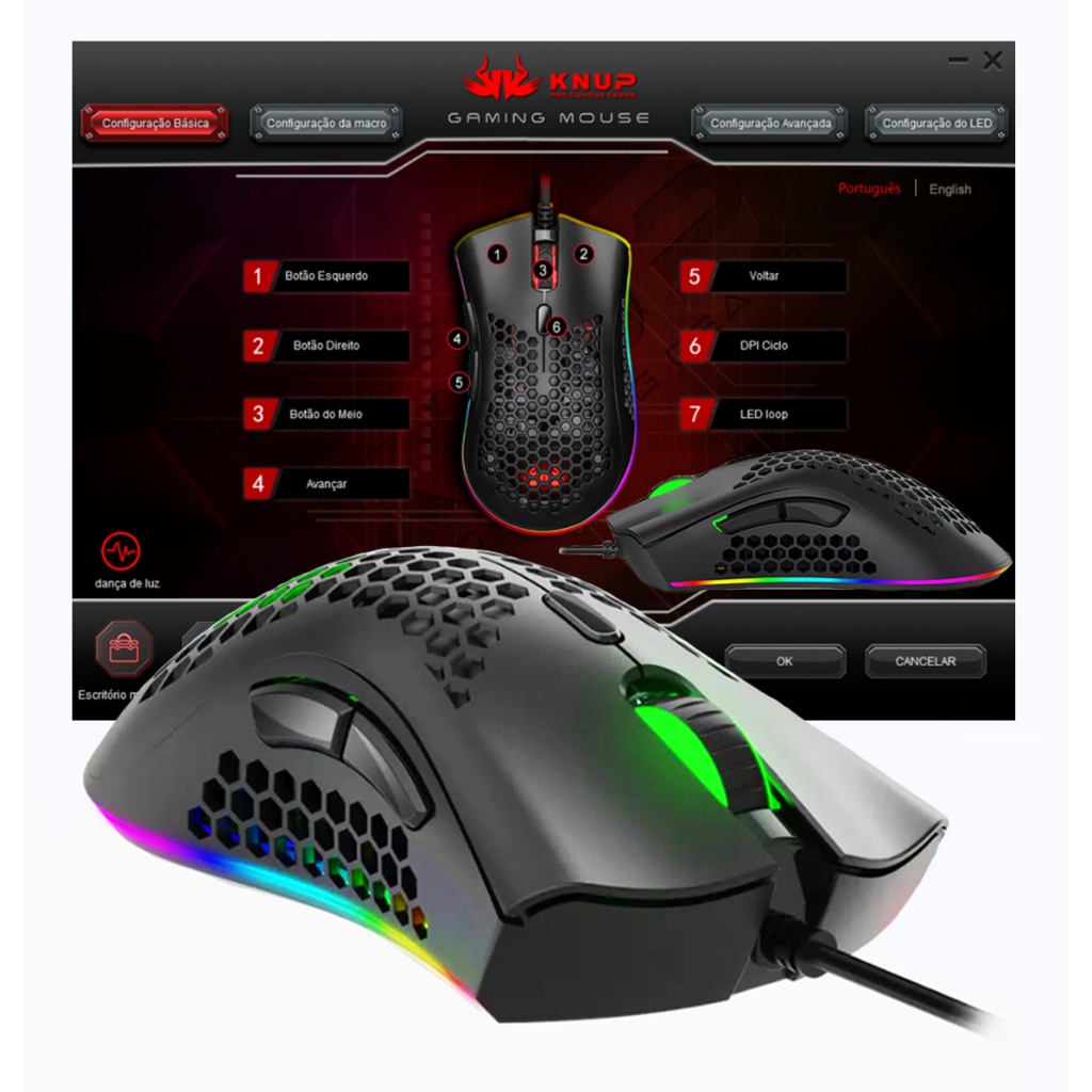 Mouse Gamer Para Jogo 7.200 DPI Óptico com LED RGB USB Compatível Computador Notebook PS4 PS5 Xbox