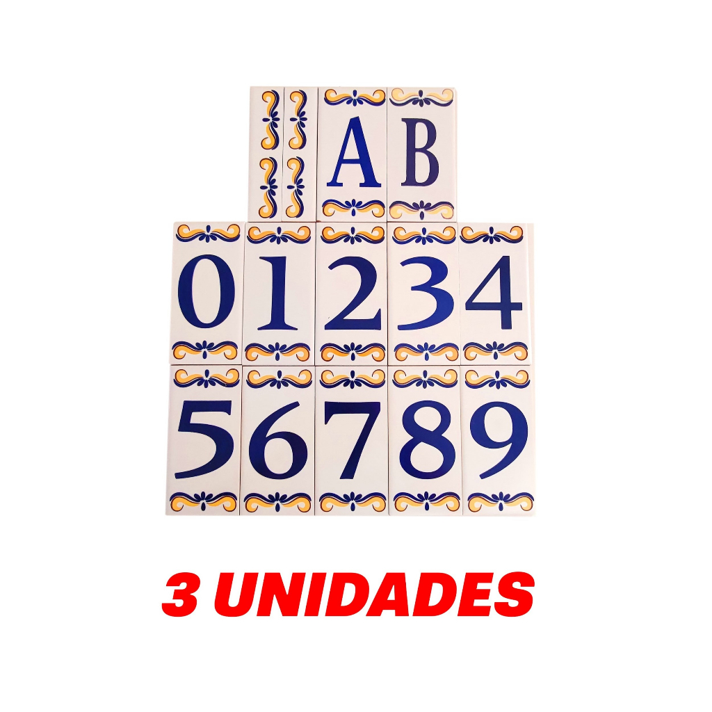 Kit 3 Números Letras Residenciais De Cerâmica 0 Ao 9 Moema