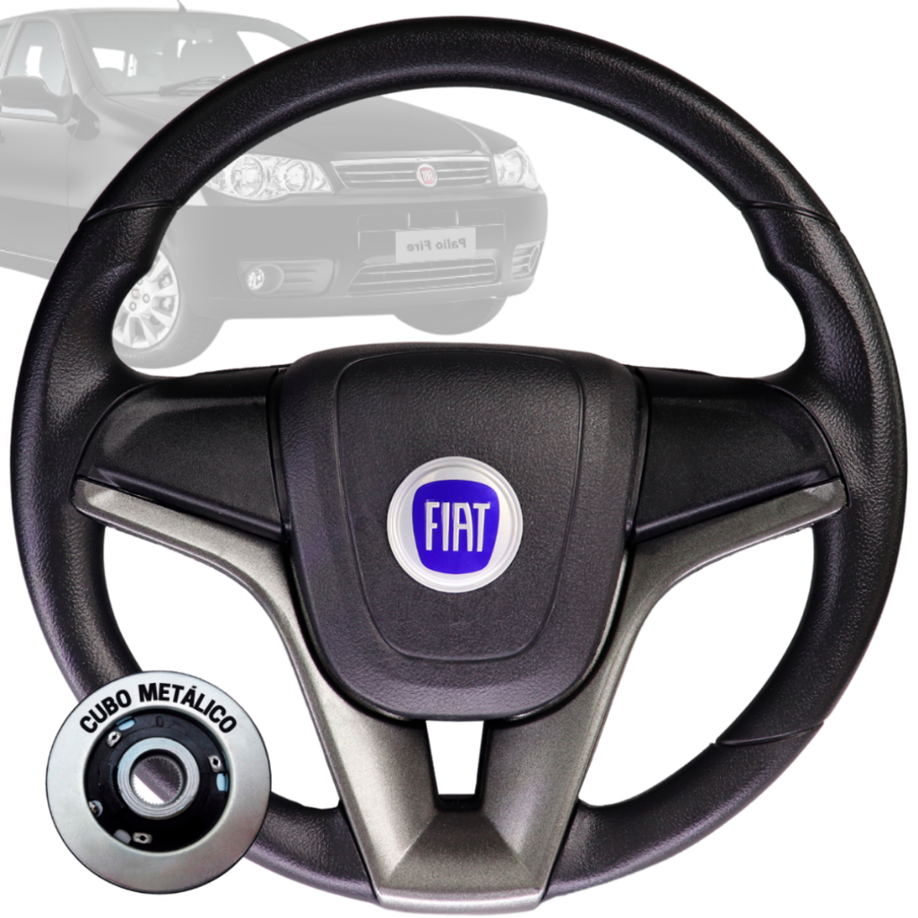 Volante Esportivo cruze grafite logo fiat azul para Uno Mile Fire Palio Marea