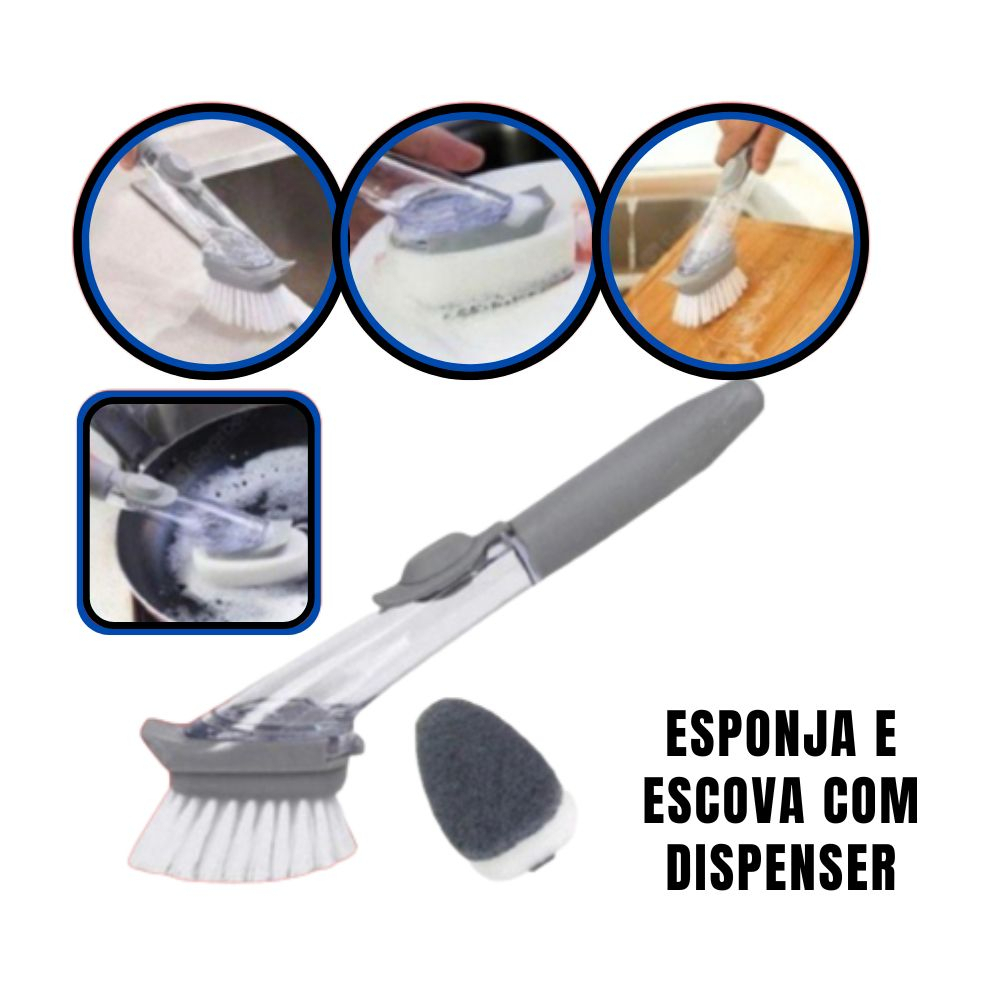 Escova Porta Detergente Limpeza 2 em 1 Dispenser Reservatório de Detergente Bucha Lava louça