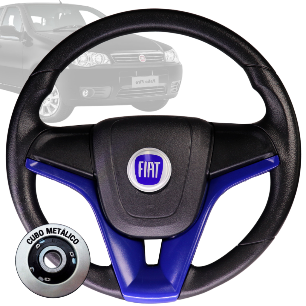 Volante Esportivo cruze azul logo fiat azul para Palio Siena Strada Punto Stilo Ideia