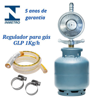 Registro Regulador de Gás com Mangueira 1,25m e 2 Abraçadeiras para Fogão - 1 kg/hora Envio Imediato