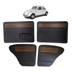 Kit Forro De Porta + Lateral Traseira Fusca Ate 1977 Courvim Preto Com Jacarandá 4pçs