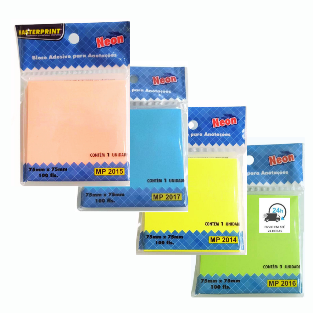Bloco Adesivo Neon Para Recado Anotações Com 100 Folhas Diversas Cores MasterPrint em Oferta na Shopee