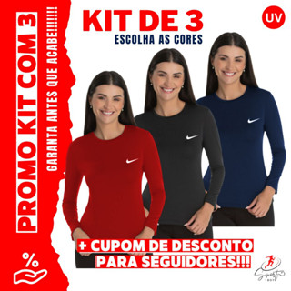 Kit de 3 Camisetas Uv 50+ Proteção Solar Para Praia Ciclismo Pesca Academia Corrida P M G e GG